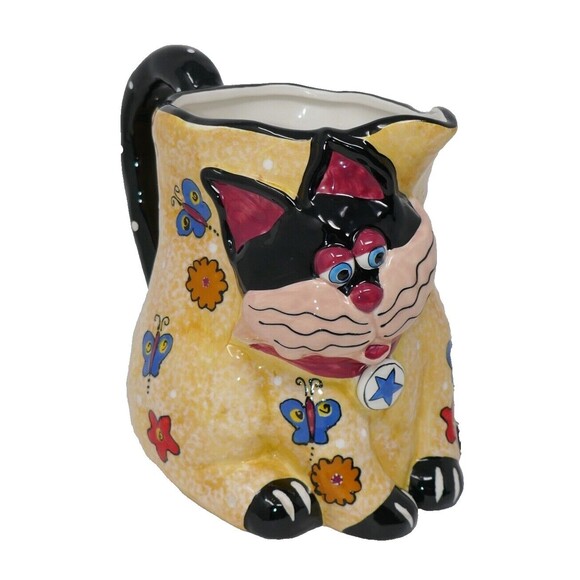 CBK LTD 2002 Ceramic Cat Figural Butterfly Polka Dots Pitcher - Picture 1 of 13